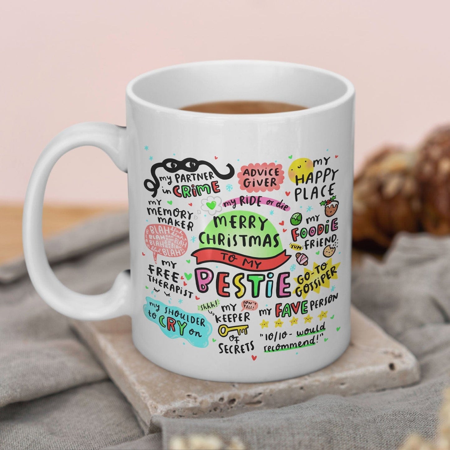 Creasowl Merry Christmas Bestie Mok 325ml – Keramische Koffiemok met Spreukjes