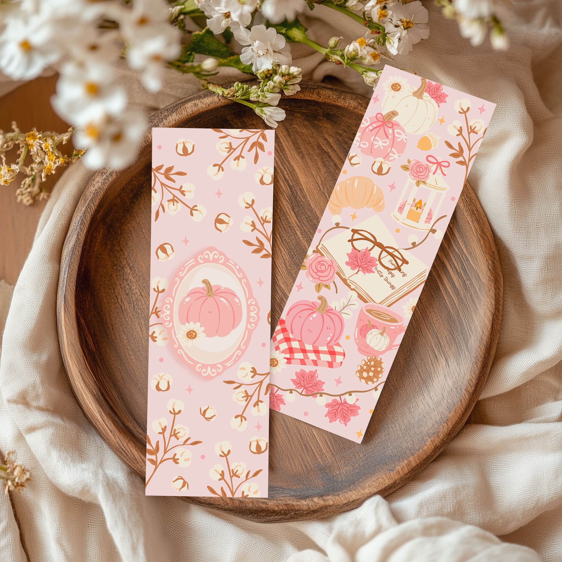 Creasowl Pink Autumn Girly Boekenlegger – Roze Herfst Design - Schattige Cadeau Boekenlegger voor Lezers