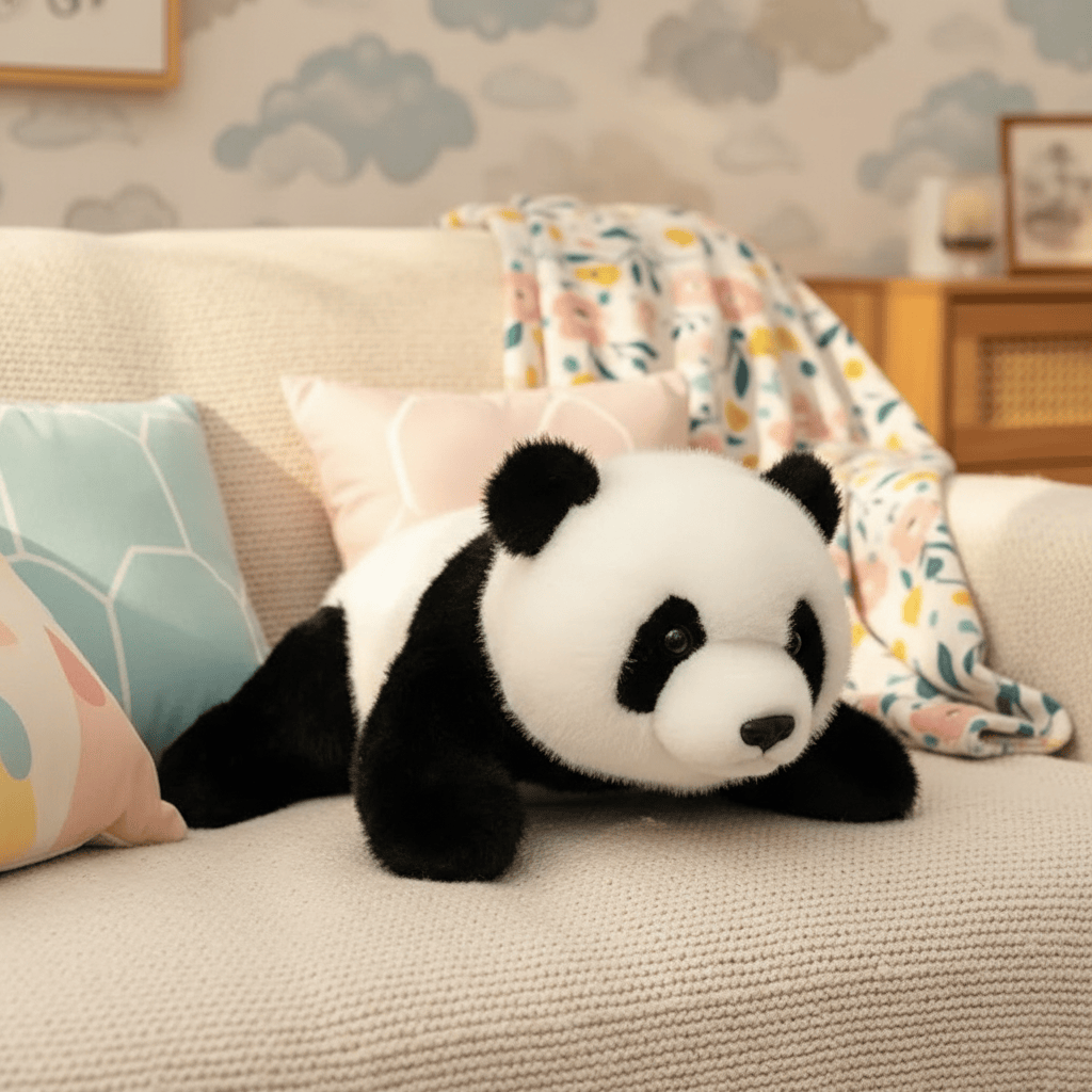 Creasowl Realistische Panda Knuffel 🐼 - Superzachte Fluffy Plush & Cute Cadeau 30cm - Licht verzwaard