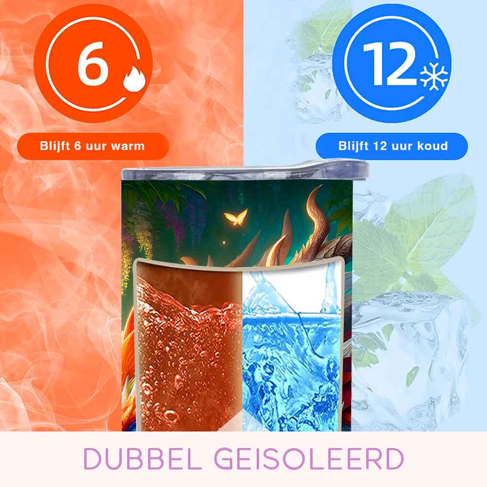 Creasowl Thermosbeker met Draak Design – RVS Tumbler 600ml met Rietje