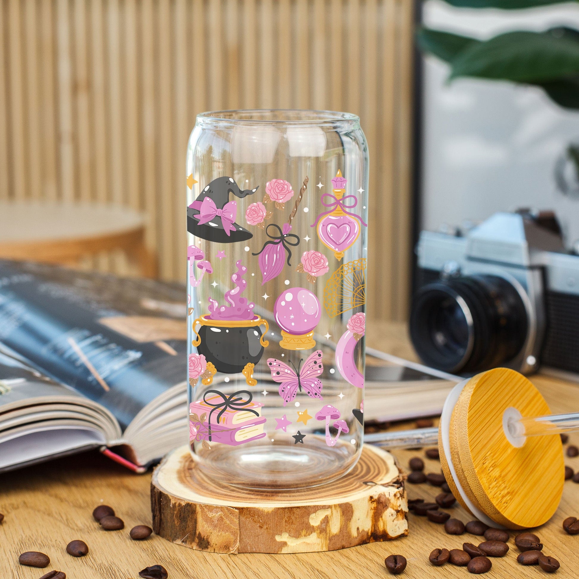 Creasowl Witchy Coquette Halloween Glas met Deksel & Rietje – Esthetische Beker 500ml