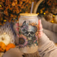 Creasowl Witglazen Skull Drinkbeker met Bloemen – 500ml – Met Deksel & Glazen Rietje – Koffiebeker, Smoothiebeker, IJskoffie Glas – Herbruikbare Drinkmok