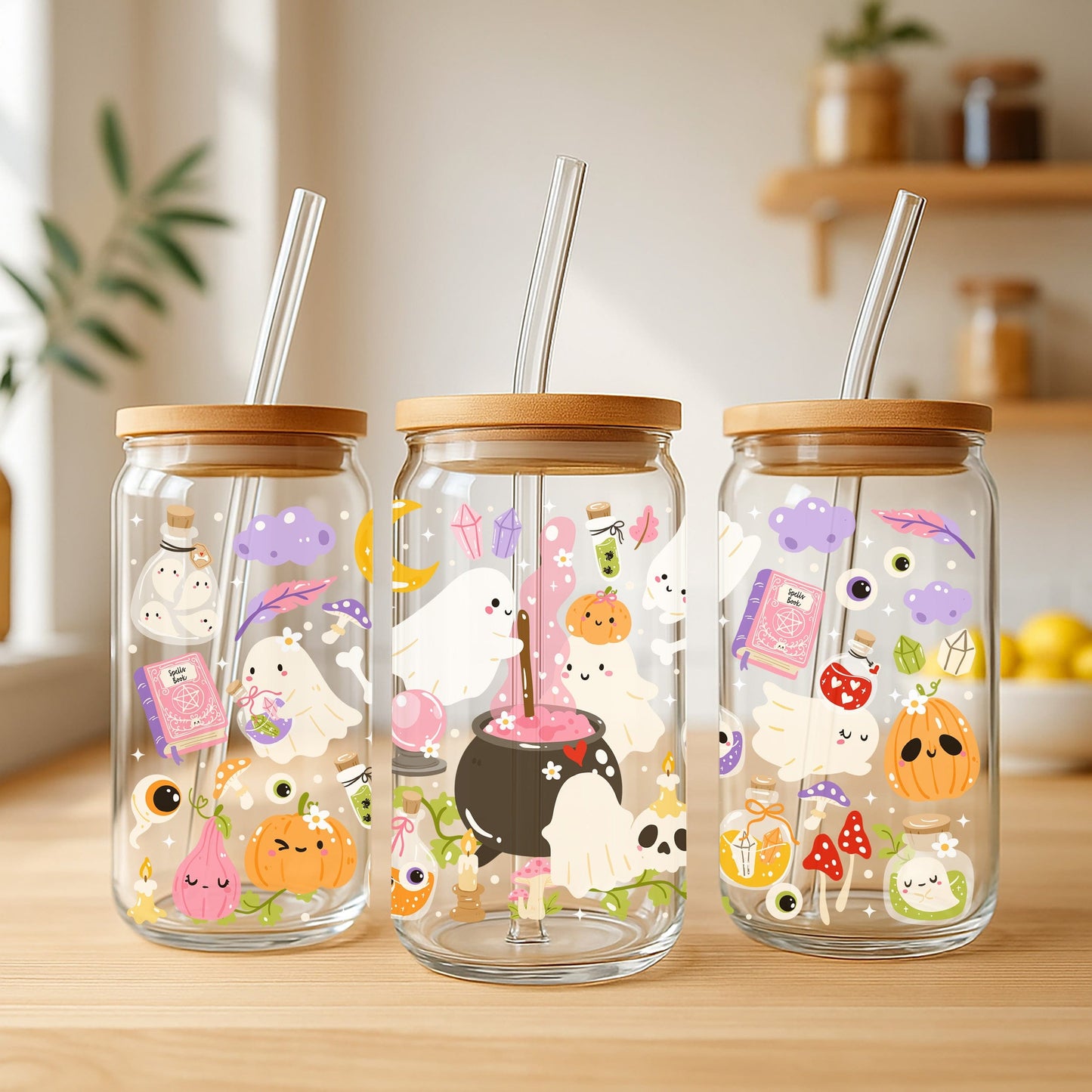 Cute Halloween Potion Glazen Beker 500 ml met Deksel & Rietje