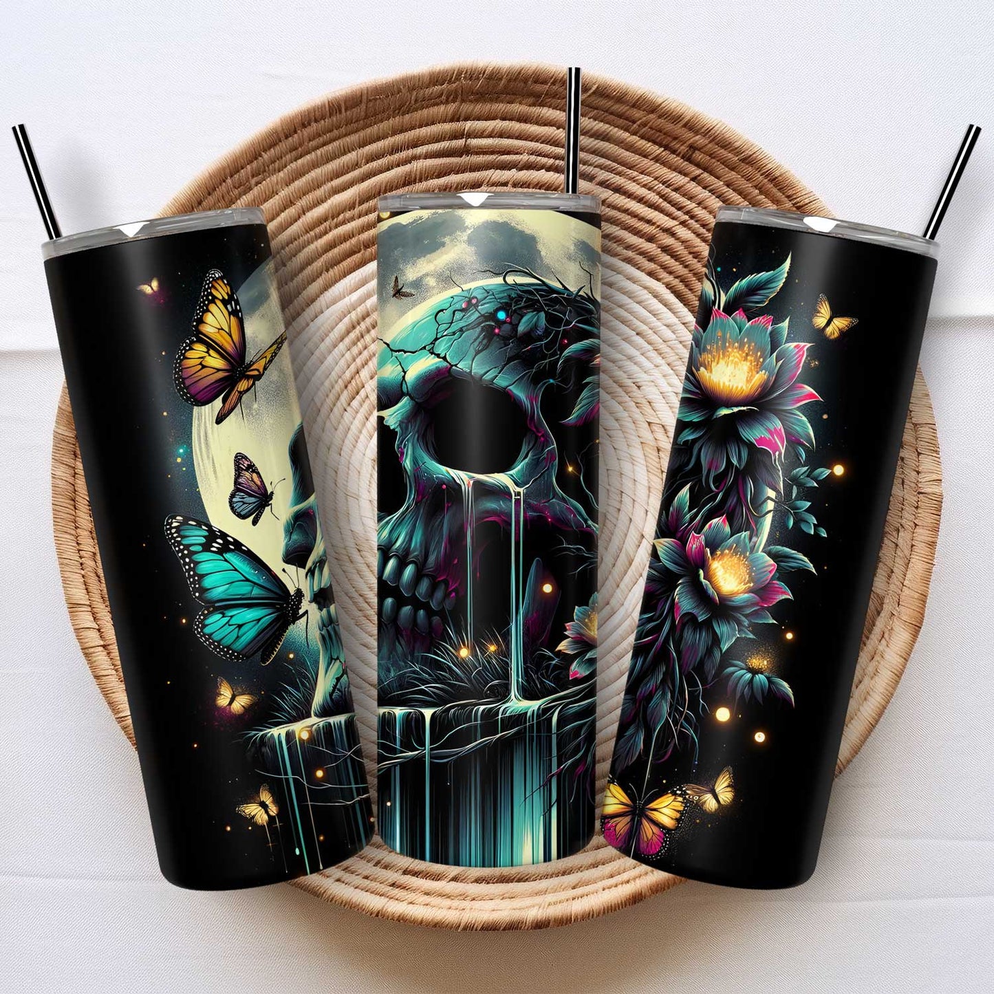 Doodshoofd met Bloemen Drinkbeker – Stoer en Stijlvol voor Elke Slok!