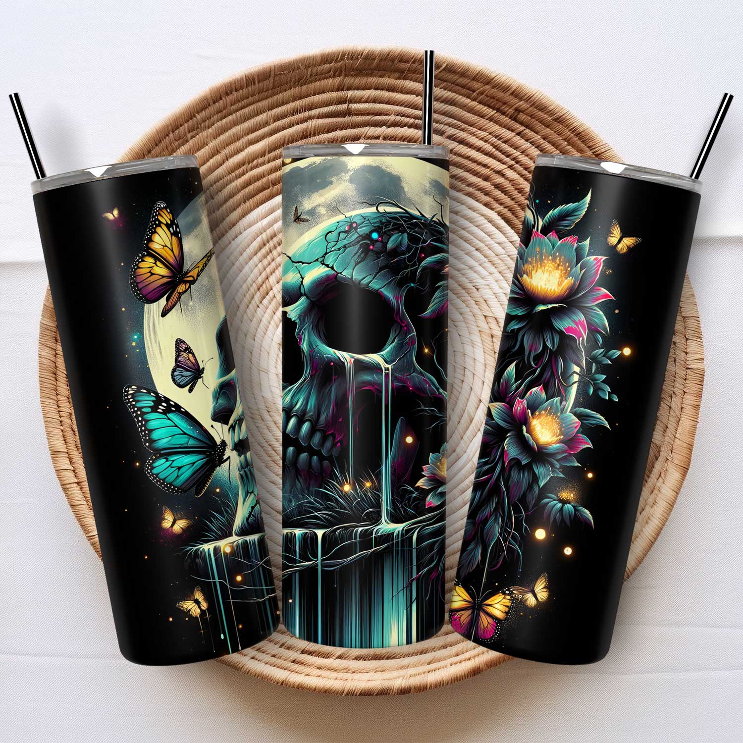 Doodshoofd met Bloemen Drinkbeker – Stoer en Stijlvol voor Elke Slok!