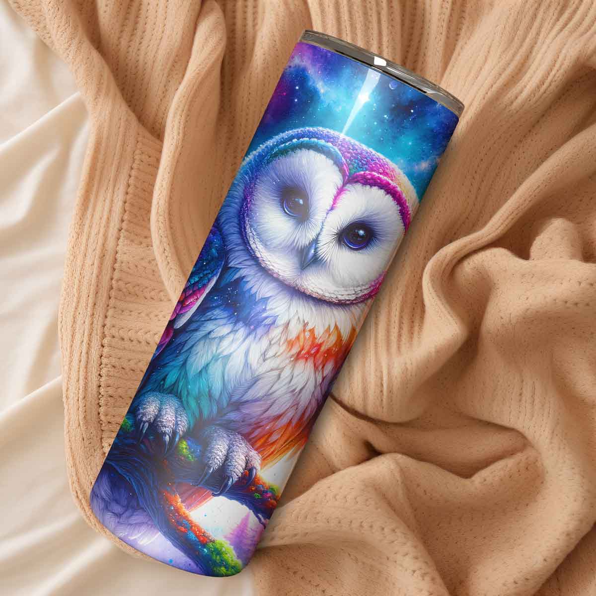 Drinkbeker uil met galaxy achtergrond