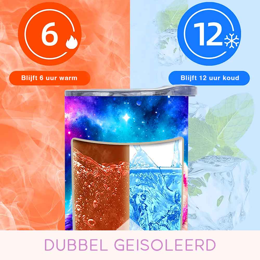 Drinkbeker uil met galaxy achtergrond