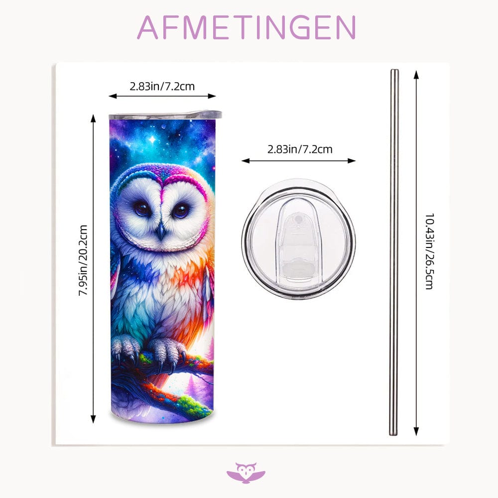 Drinkbeker uil met galaxy achtergrond