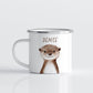 Drinkware Gepersonaliseerde Emaille Mok met Naam Kind – Bosdieren Mok 300ml – Kinder Campingmok met Vos, Beer & Bosdieren