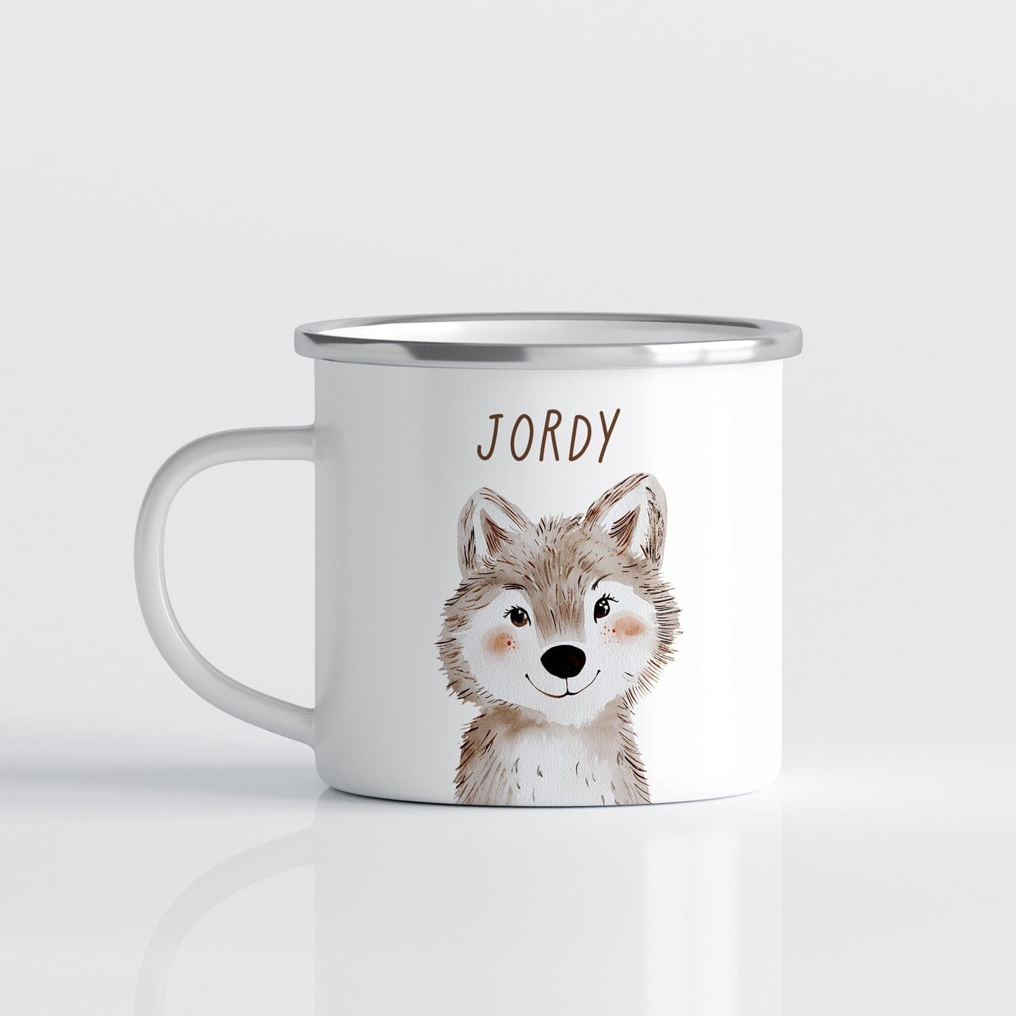 Drinkware Gepersonaliseerde Emaille Mok met Naam Kind – Bosdieren Mok 300ml – Kinder Campingmok met Vos, Beer & Bosdieren