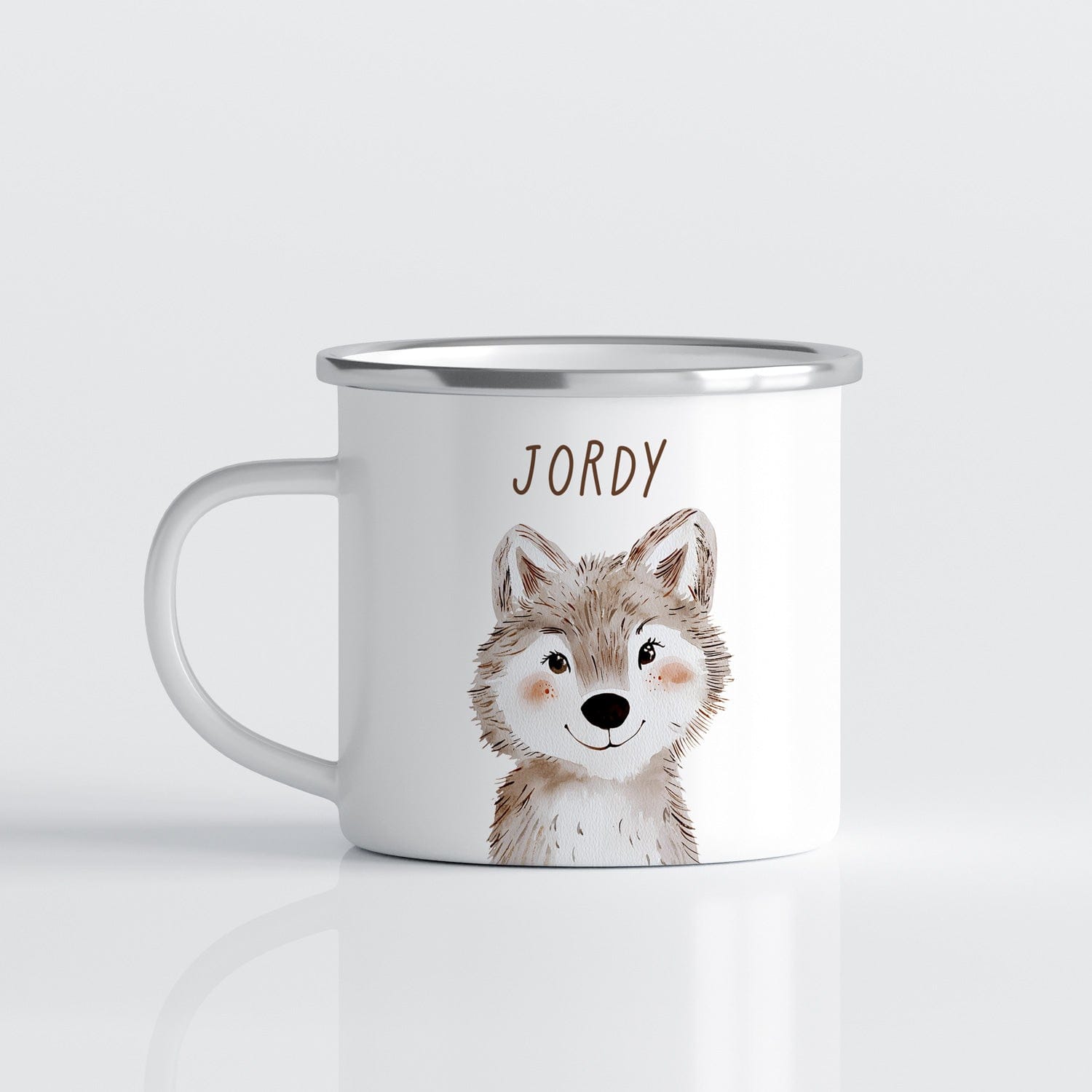 Drinkware Gepersonaliseerde Emaille Mok met Naam Kind – Bosdieren Mok 300ml – Kinder Campingmok met Vos, Beer & Bosdieren