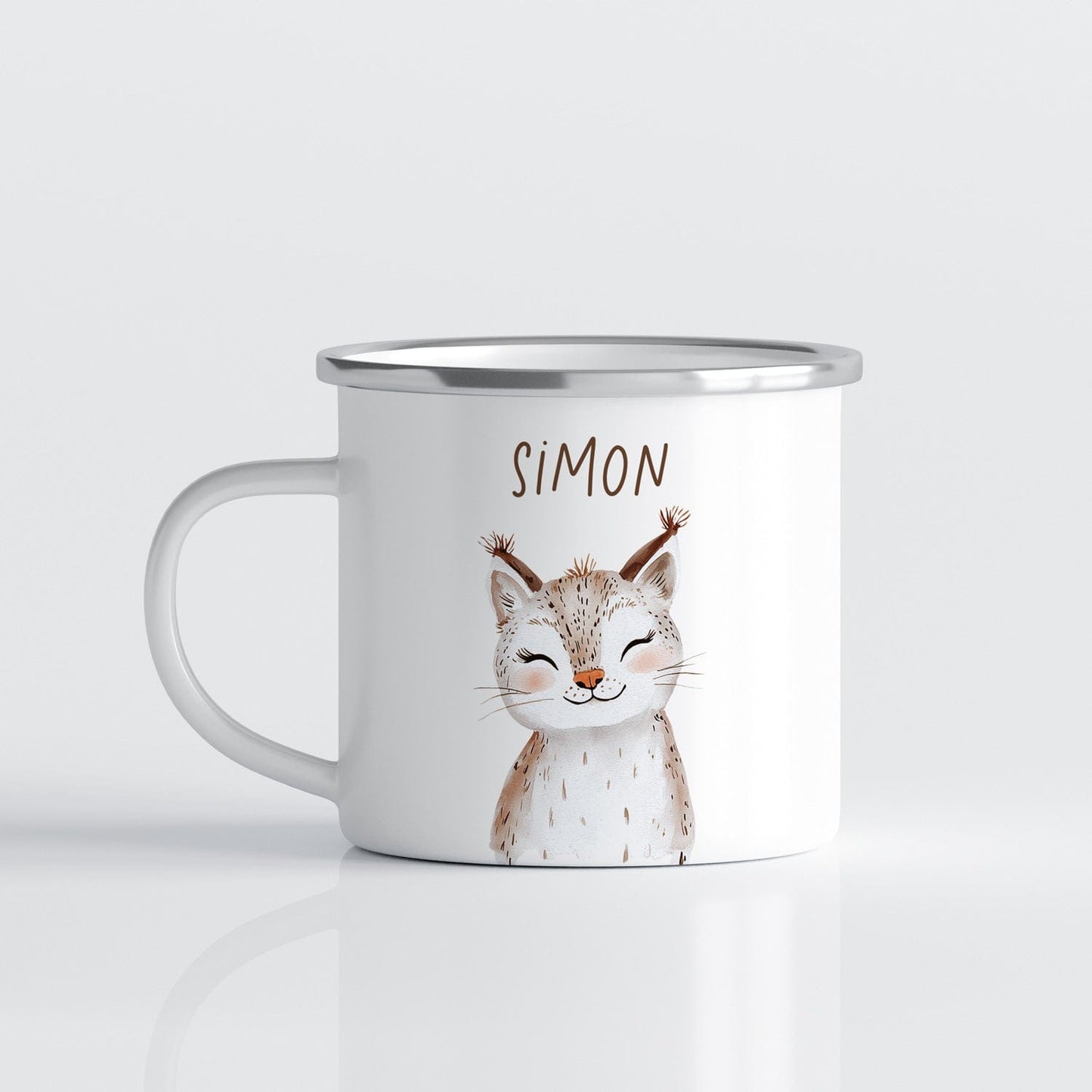 Drinkware Gepersonaliseerde Emaille Mok met Naam Kind – Bosdieren Mok 300ml – Kinder Campingmok met Vos, Beer & Bosdieren