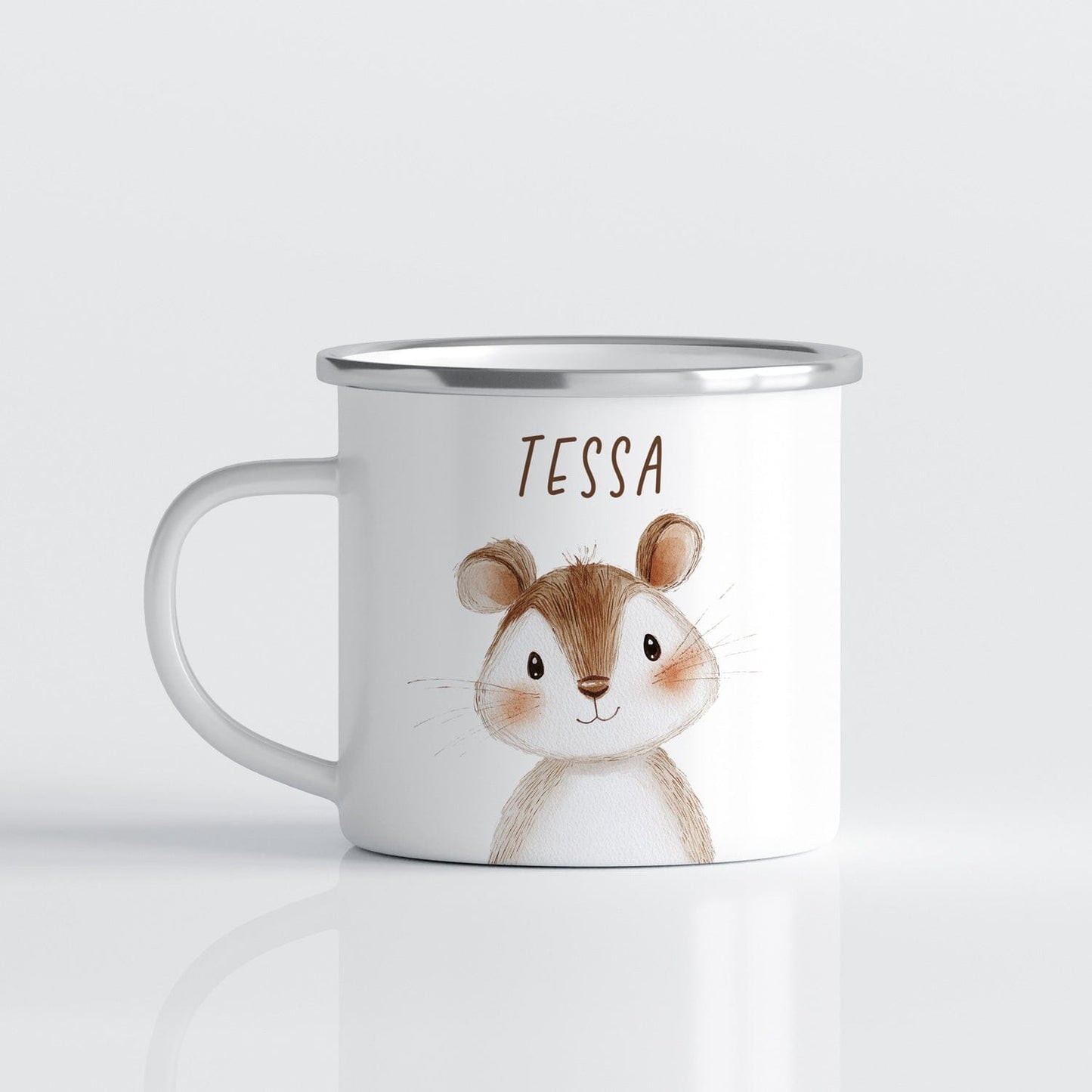 Drinkware Gepersonaliseerde Emaille Mok met Naam Kind – Bosdieren Mok 300ml – Kinder Campingmok met Vos, Beer & Bosdieren