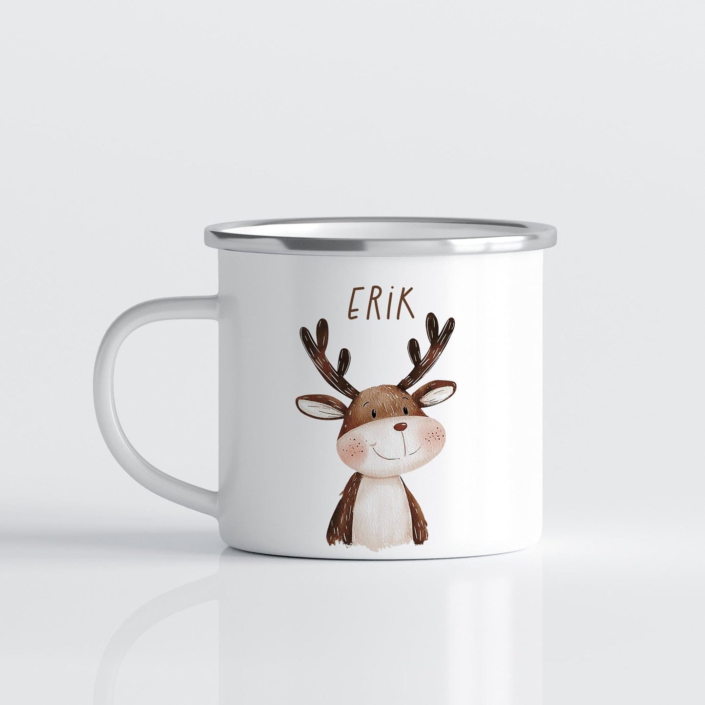 Drinkware Gepersonaliseerde Emaille Mok met Naam Kind – Bosdieren Mok 300ml – Kinder Campingmok met Vos, Beer & Bosdieren