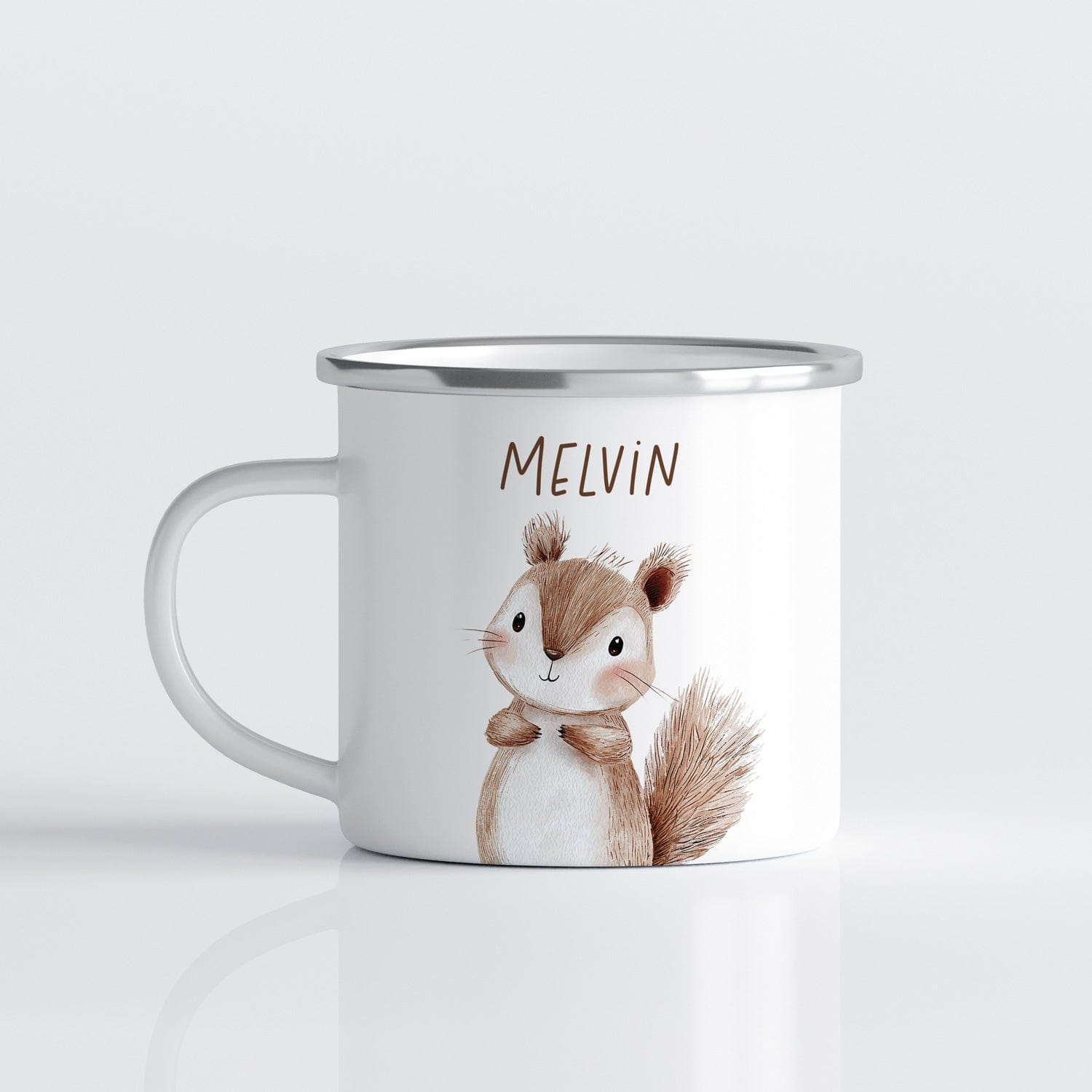 Drinkware Gepersonaliseerde Emaille Mok met Naam Kind – Bosdieren Mok 300ml – Kinder Campingmok met Vos, Beer & Bosdieren