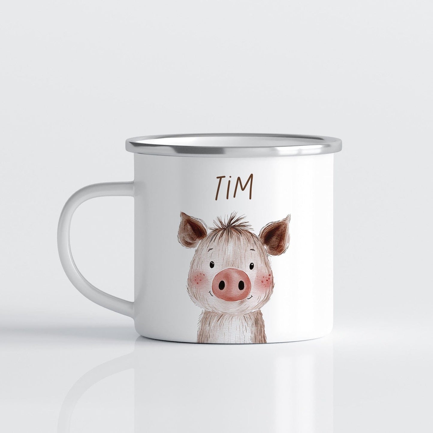 Drinkware Gepersonaliseerde Emaille Mok met Naam Kind – Bosdieren Mok 300ml – Kinder Campingmok met Vos, Beer & Bosdieren