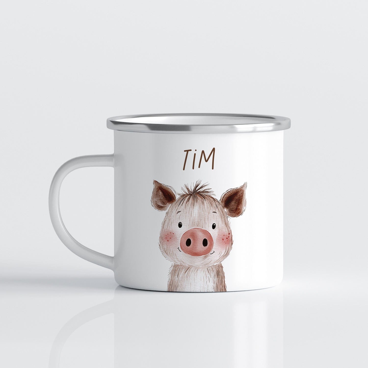 Drinkware Gepersonaliseerde Emaille Mok met Naam Kind – Bosdieren Mok 300ml – Kinder Campingmok met Vos, Beer & Bosdieren