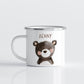 Drinkware Gepersonaliseerde Emaille Mok met Naam Kind – Bosdieren Mok 300ml – Kinder Campingmok met Vos, Beer & Bosdieren