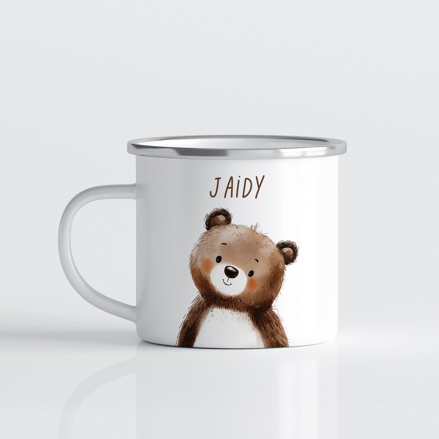 Drinkware Gepersonaliseerde Emaille Mok met Naam Kind – Bosdieren Mok 300ml – Kinder Campingmok met Vos, Beer & Bosdieren