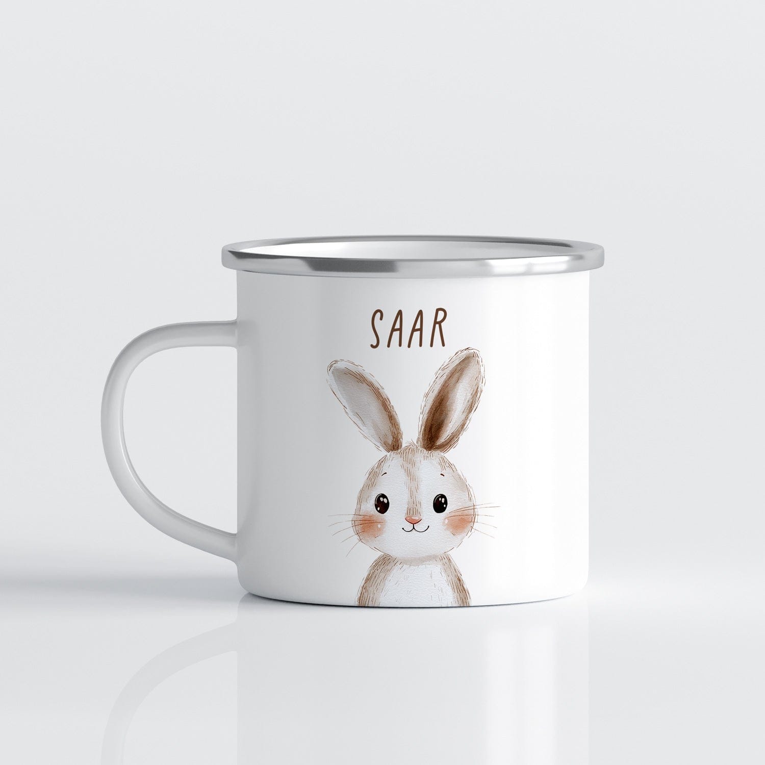 Drinkware Gepersonaliseerde Emaille Mok met Naam Kind – Bosdieren Mok 300ml – Kinder Campingmok met Vos, Beer & Bosdieren