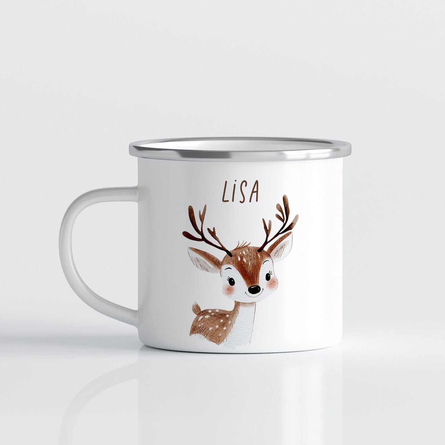 Drinkware Gepersonaliseerde Emaille Mok met Naam Kind – Bosdieren Mok 300ml – Kinder Campingmok met Vos, Beer & Bosdieren