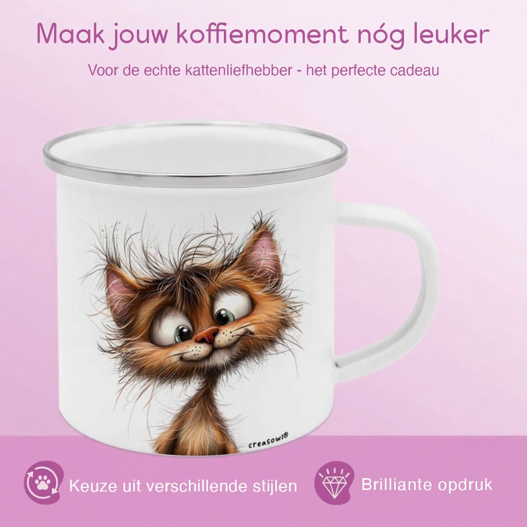 Emaille Mok Kat 300ml – Vintage Camping Mok met Katten print - Diverse varianten