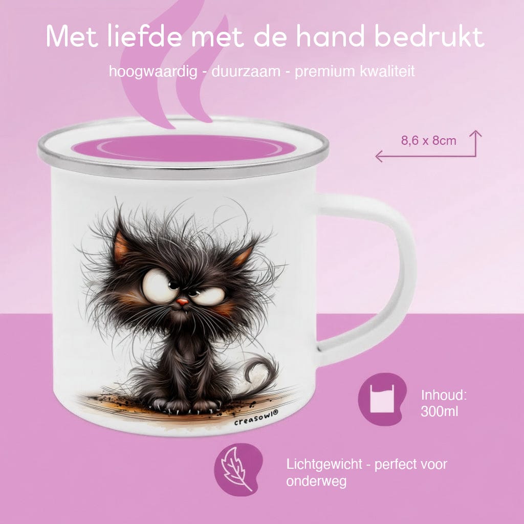 Emaille Mok Kat 300ml – Vintage Camping Mok met Katten print - Diverse varianten