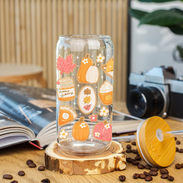 Fall Sugar Cookies Glazen Beker 500 ml met Deksel & Rietje