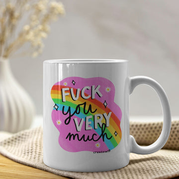 F*ck You Very Much Mok – Grappige Witte Keramische Koffiemok 330ml Creasowl