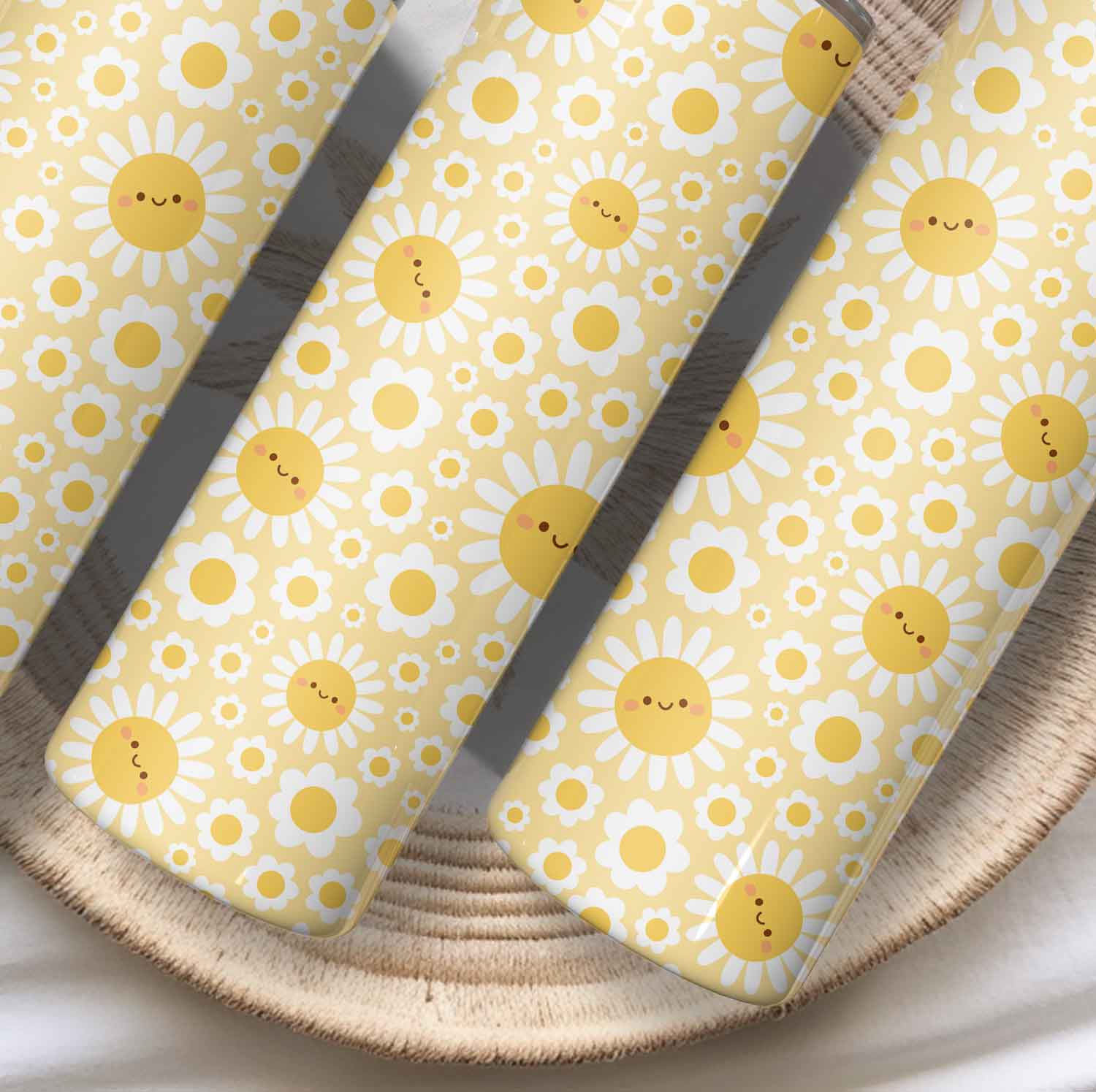 Gele Tumbler met Smiley Bloemen – Breng Vrolijkheid in je Dag!