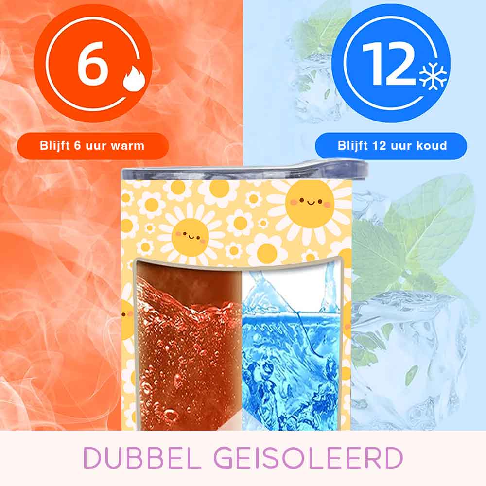 Gele Tumbler met Smiley Bloemen – Breng Vrolijkheid in je Dag!