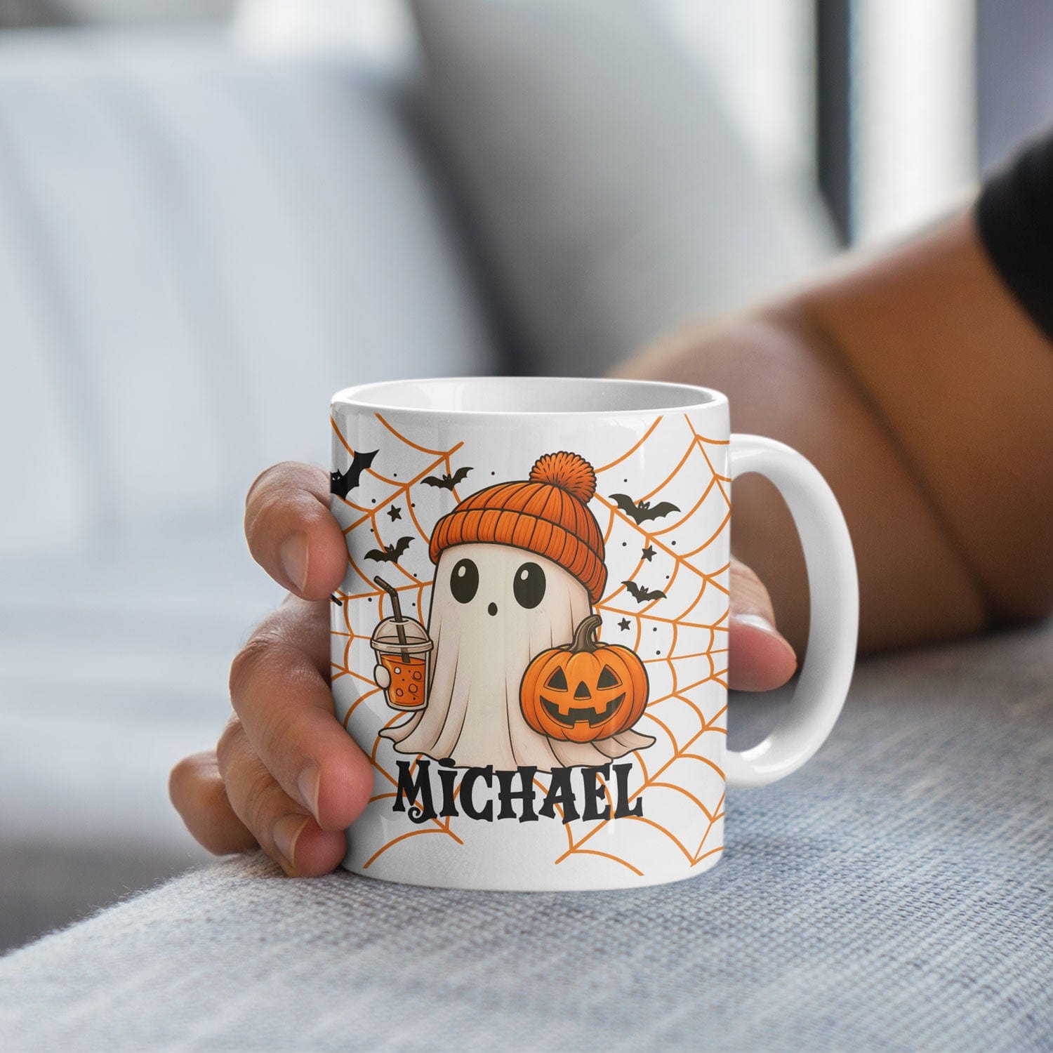 Gepersonaliseerde Halloween Mok – Schattig Spookje met Naam - Halloween Cadeau