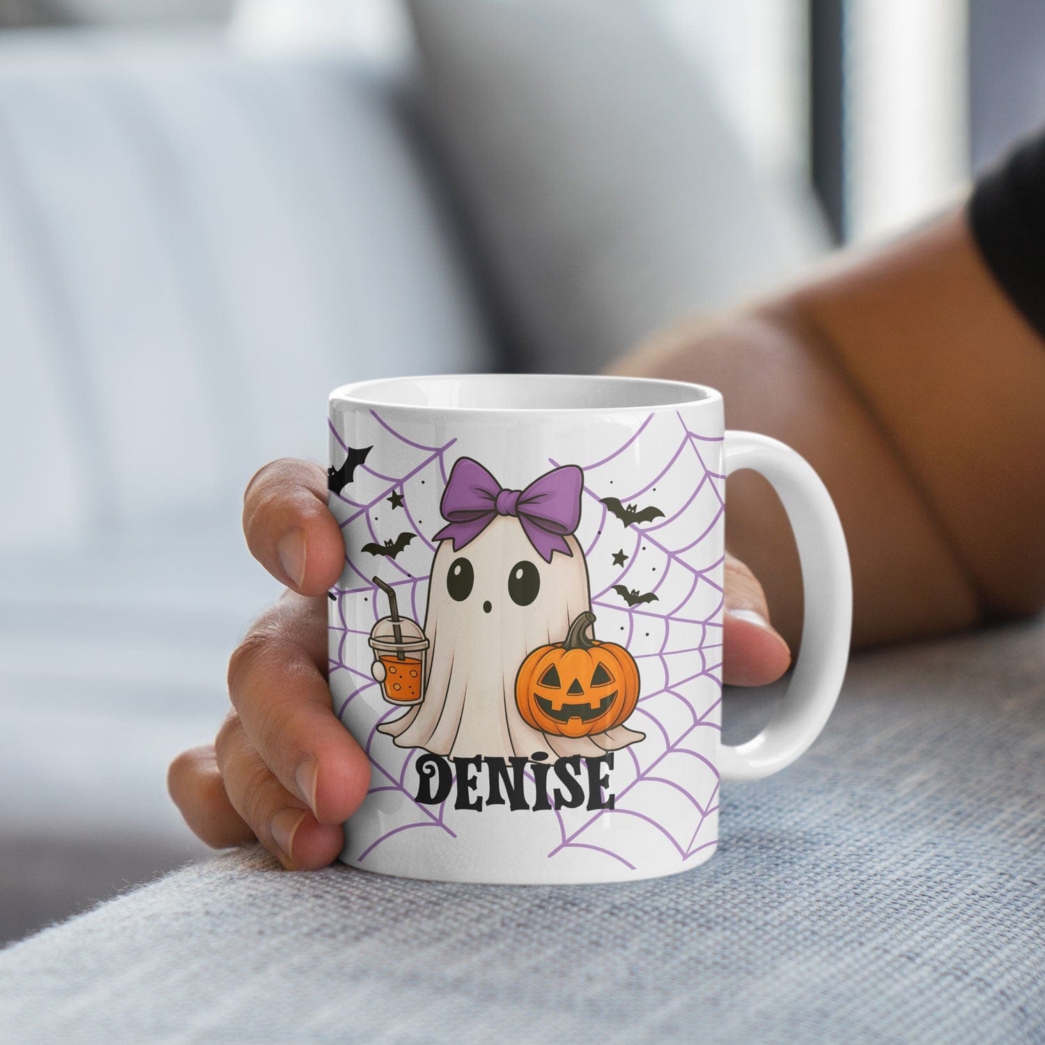 Gepersonaliseerde Halloween Mok – Schattig Spookje met Naam - Halloween Cadeau