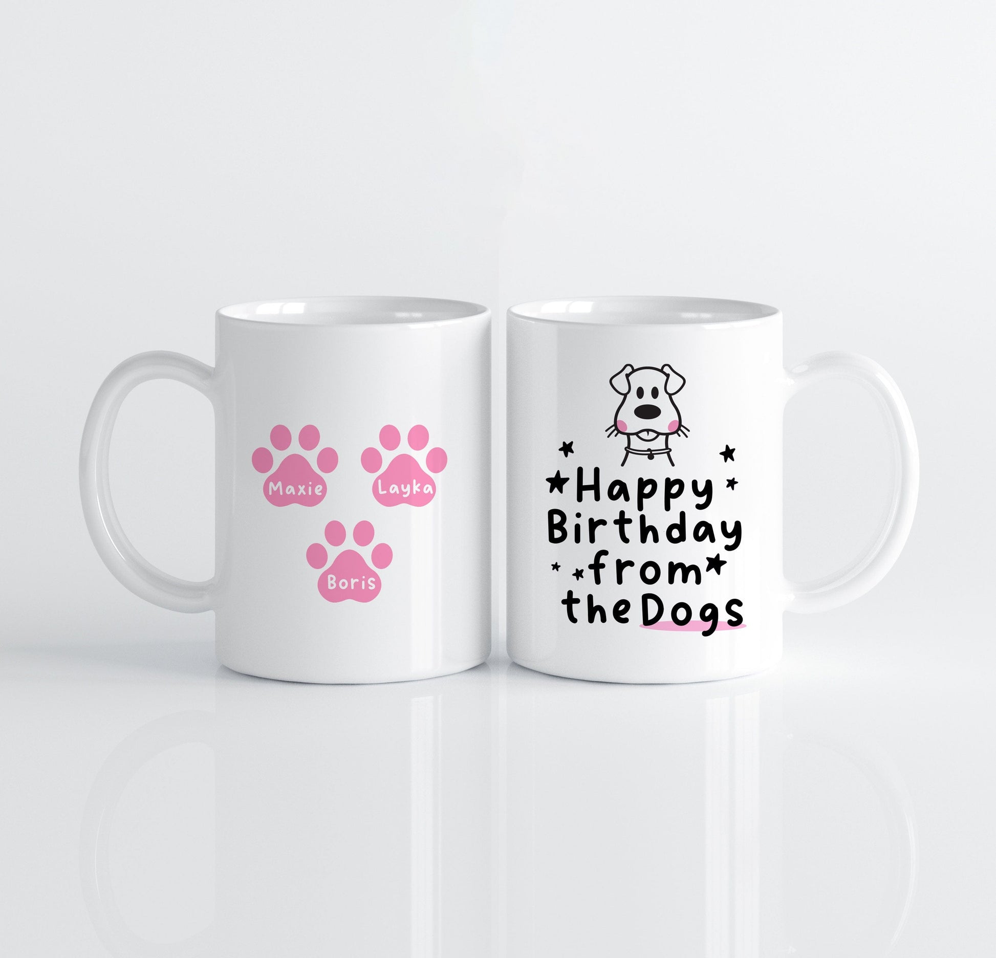 Gepersonaliseerde Honden mok met Namen – “Happy Birthday from the Dogs” – Uniek Cadeau voor Hondenliefhebbers