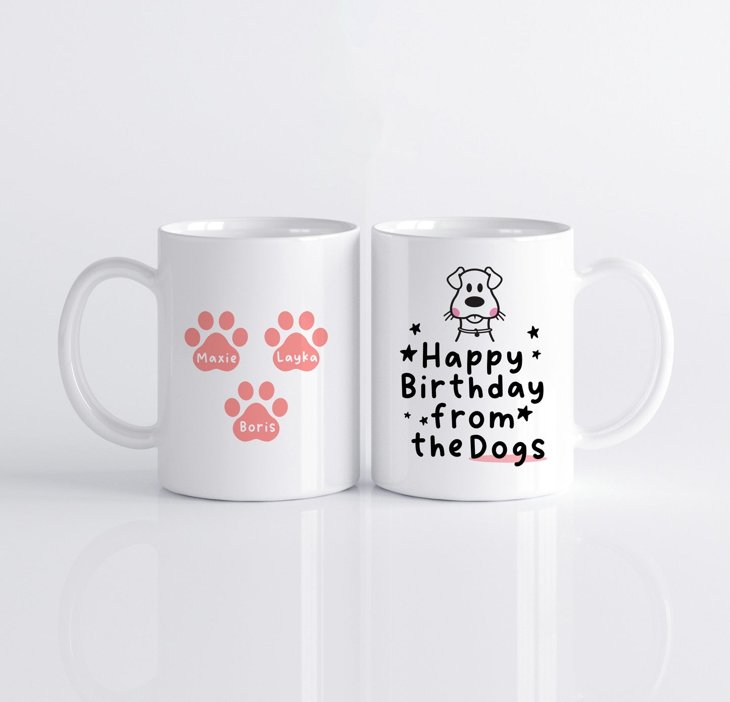 Gepersonaliseerde Honden mok met Namen – “Happy Birthday from the Dogs” – Uniek Cadeau voor Hondenliefhebbers
