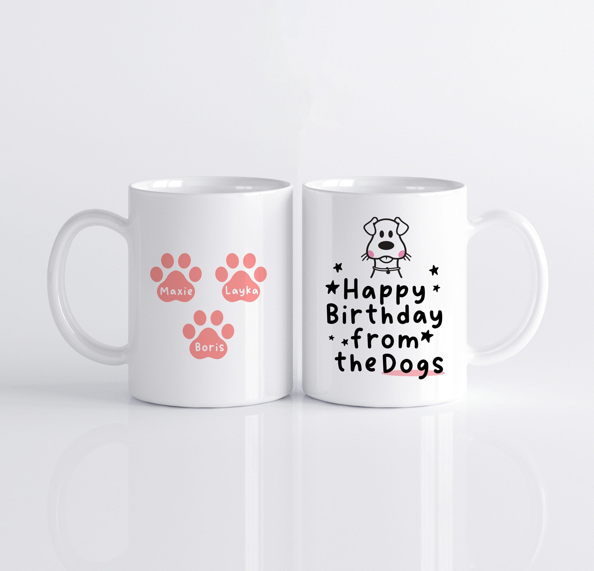 Gepersonaliseerde Honden mok met Namen – “Happy Birthday from the Dogs” – Uniek Cadeau voor Hondenliefhebbers