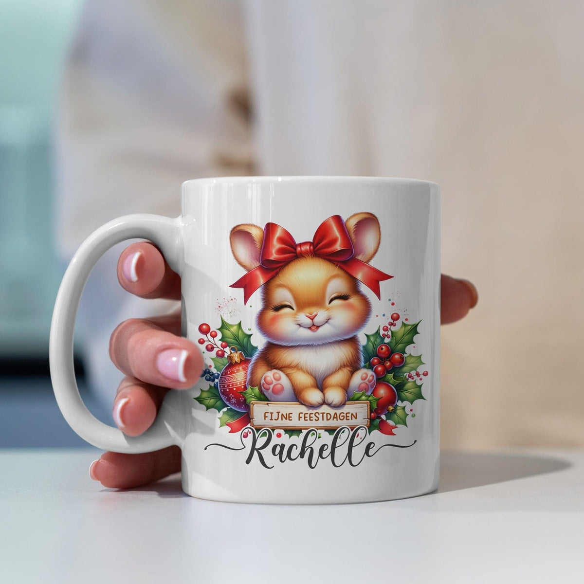 Gepersonaliseerde Kerstmok Konijn 325ml
