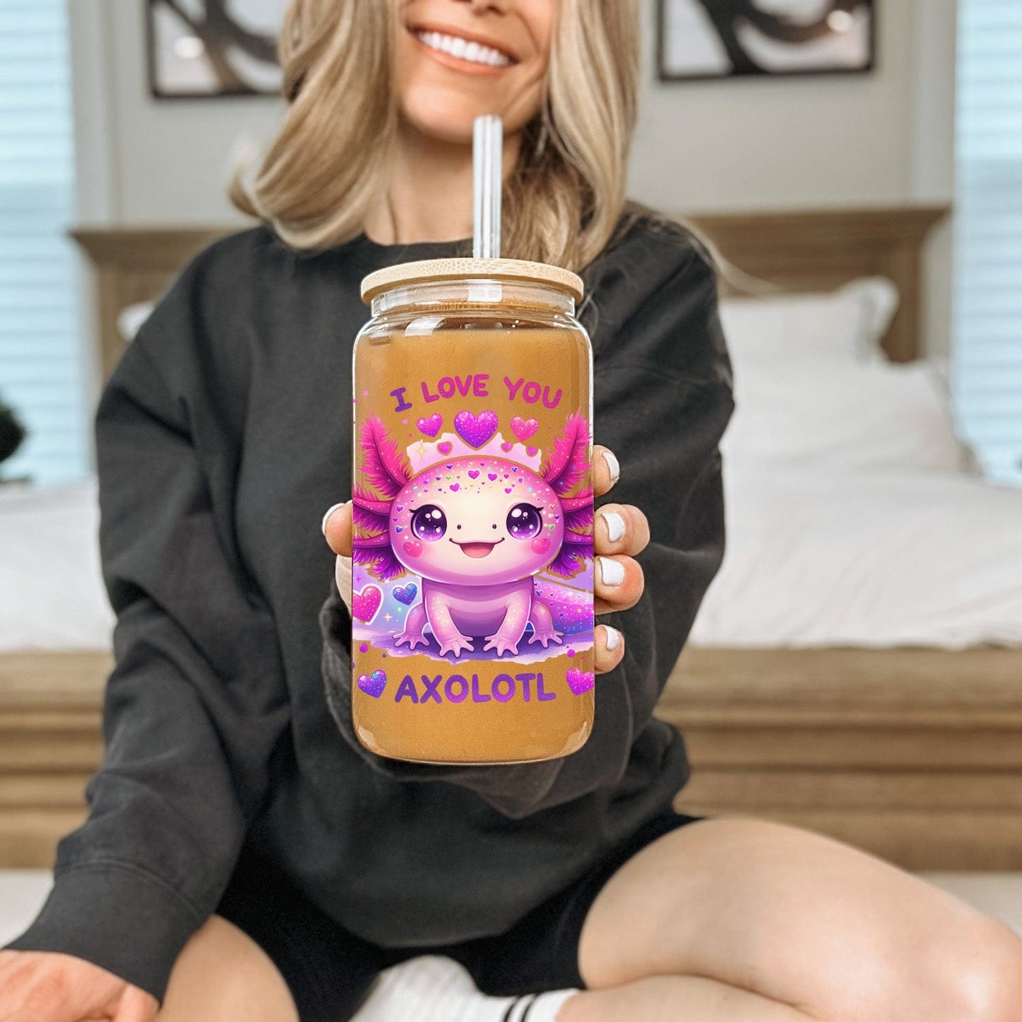 Glazen Koffiebeker met Axolotl Design – 500ml