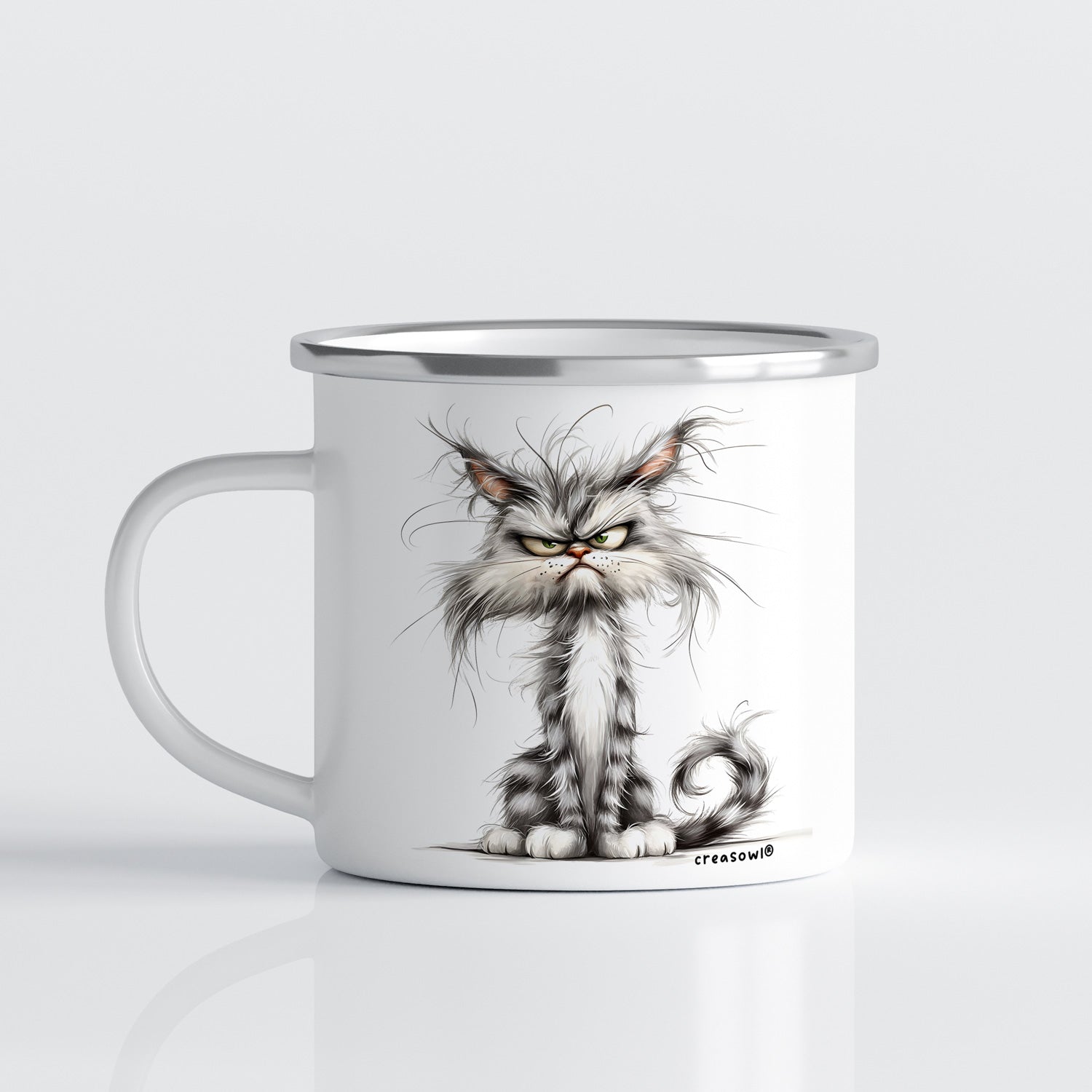 Emaille Mok Kat 350ml – Vintage Camping Mok met Katten print - Diverse varianten Creasowl