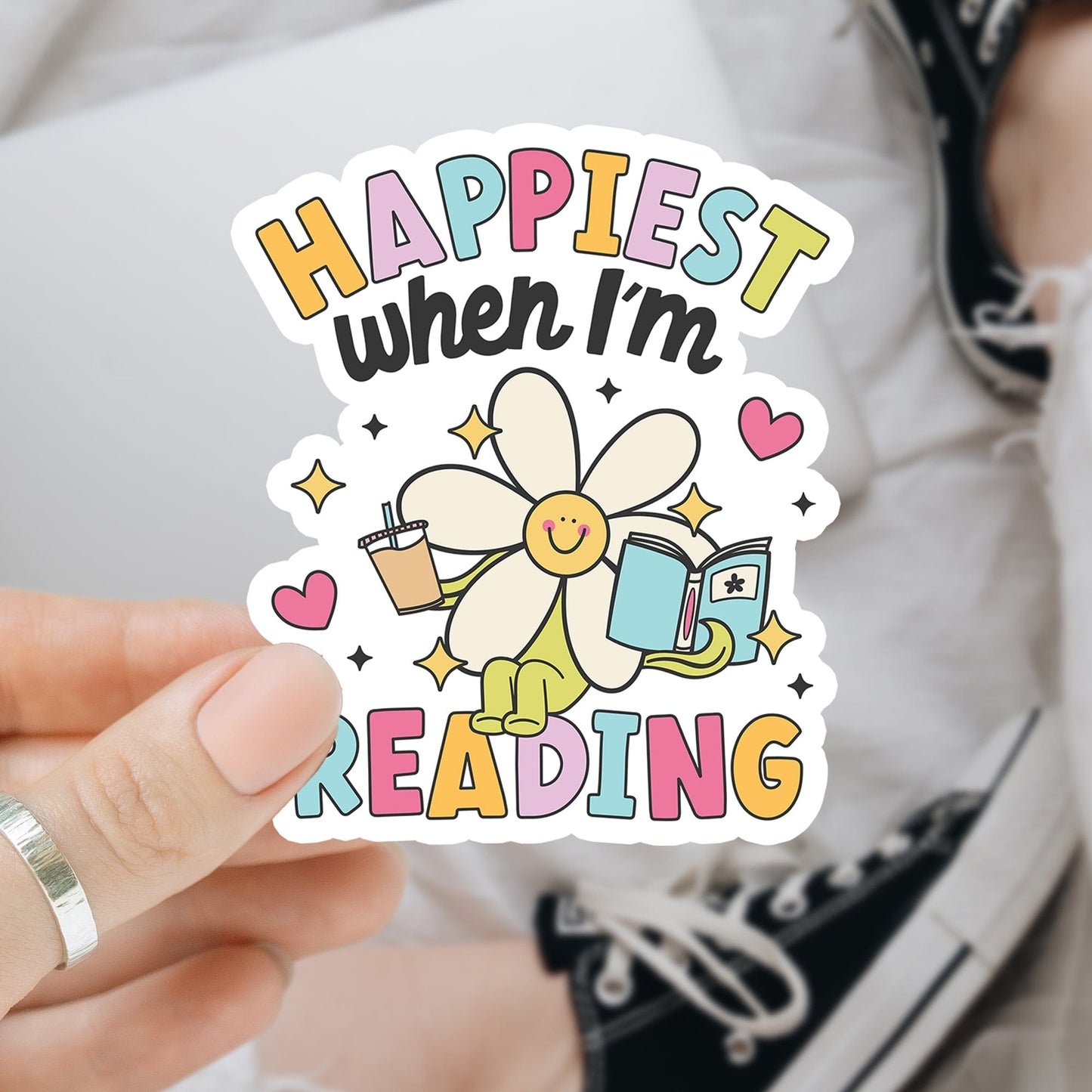 Happiest when I am reading waterdichte vinyl sticker