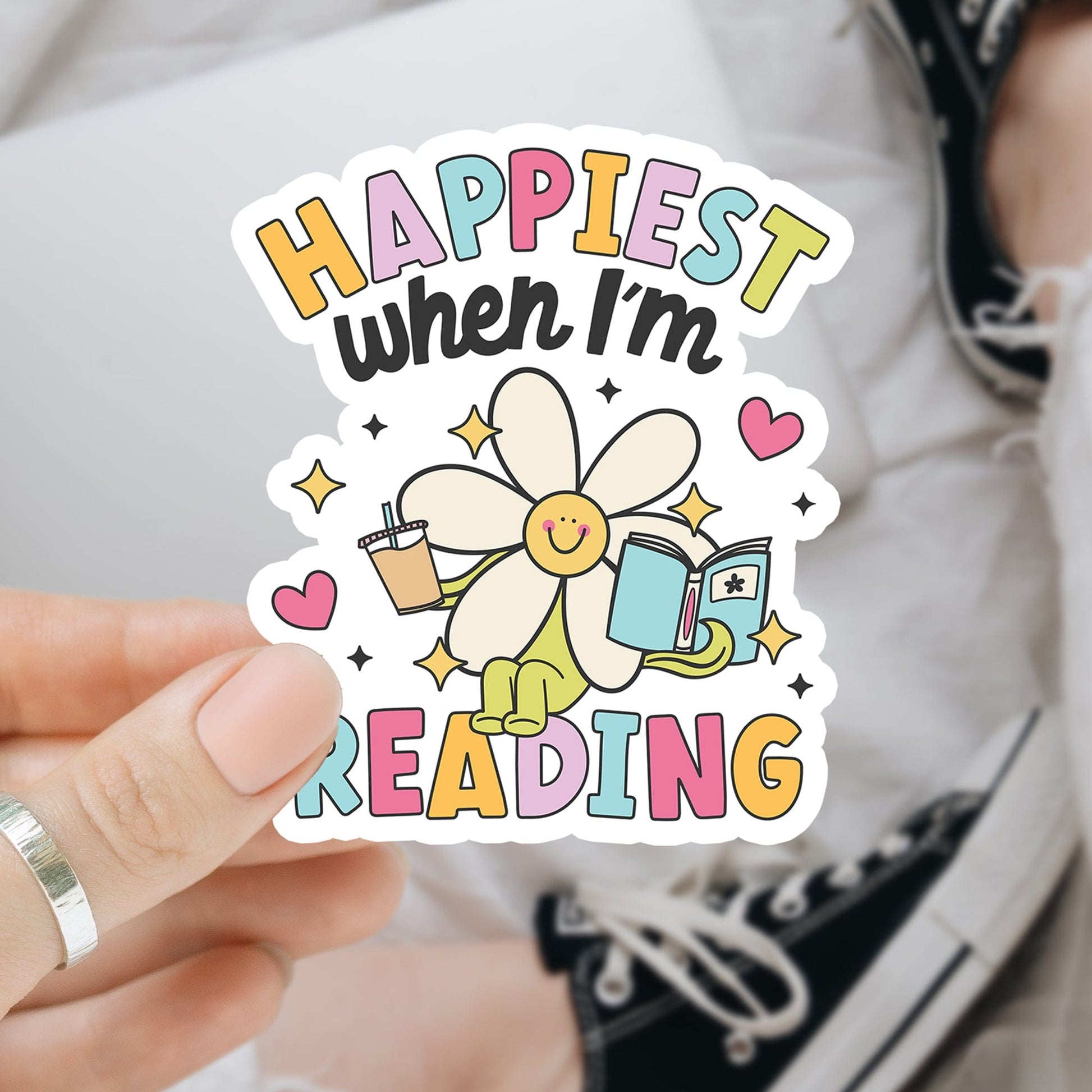 Happiest when I am reading waterdichte vinyl sticker
