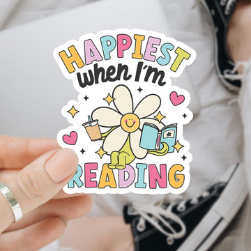 Happiest when I am reading waterdichte vinyl sticker