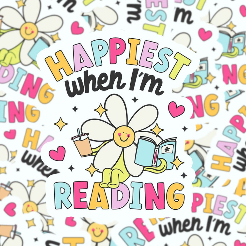 Happiest when I am reading waterdichte vinyl sticker