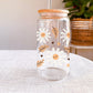 Happy Face Bloemetjes Glazen Drinkbeker met Rietje en Deksel