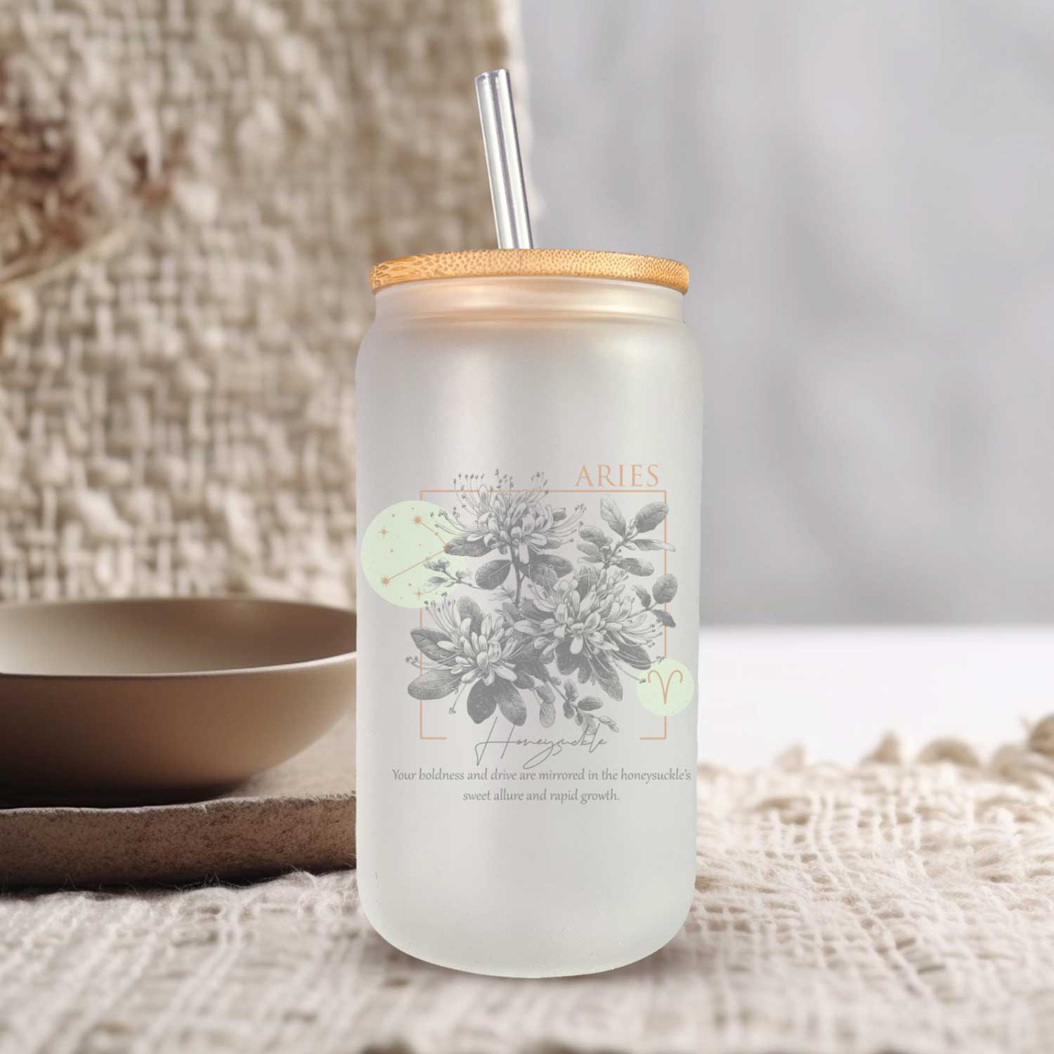 Horoscoop glazen bekers met bijpassende bloemen - 500ml