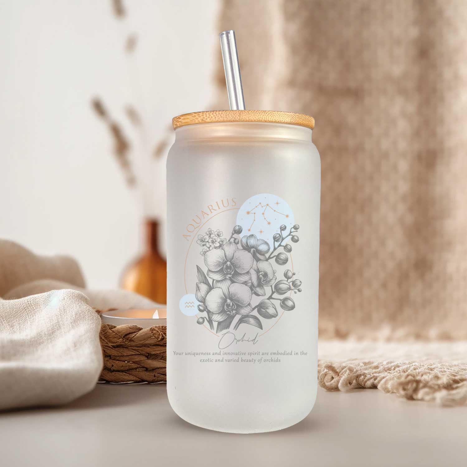 Horoscoop glazen bekers met bijpassende bloemen - 500ml