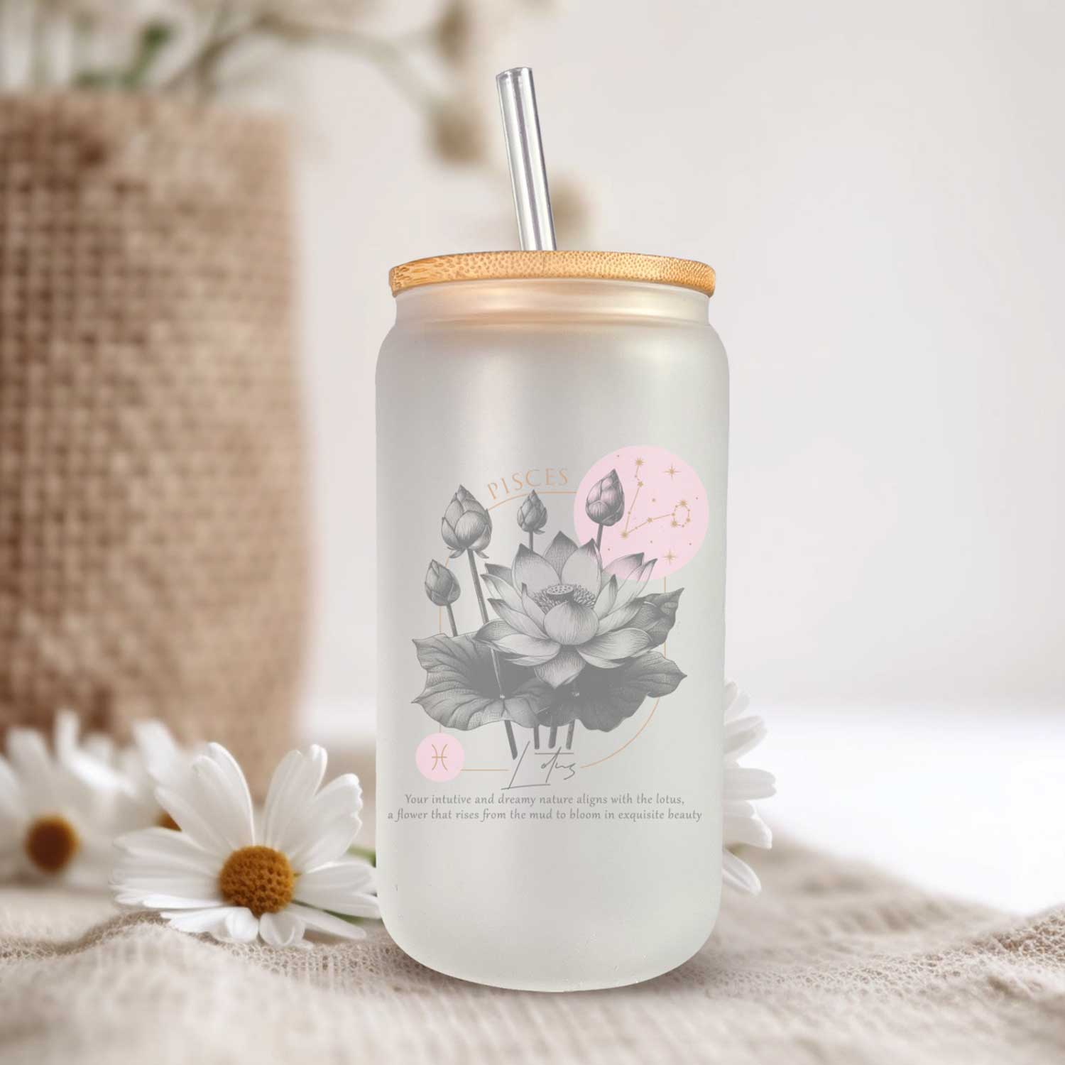Horoscoop glazen bekers met bijpassende bloemen - 500ml