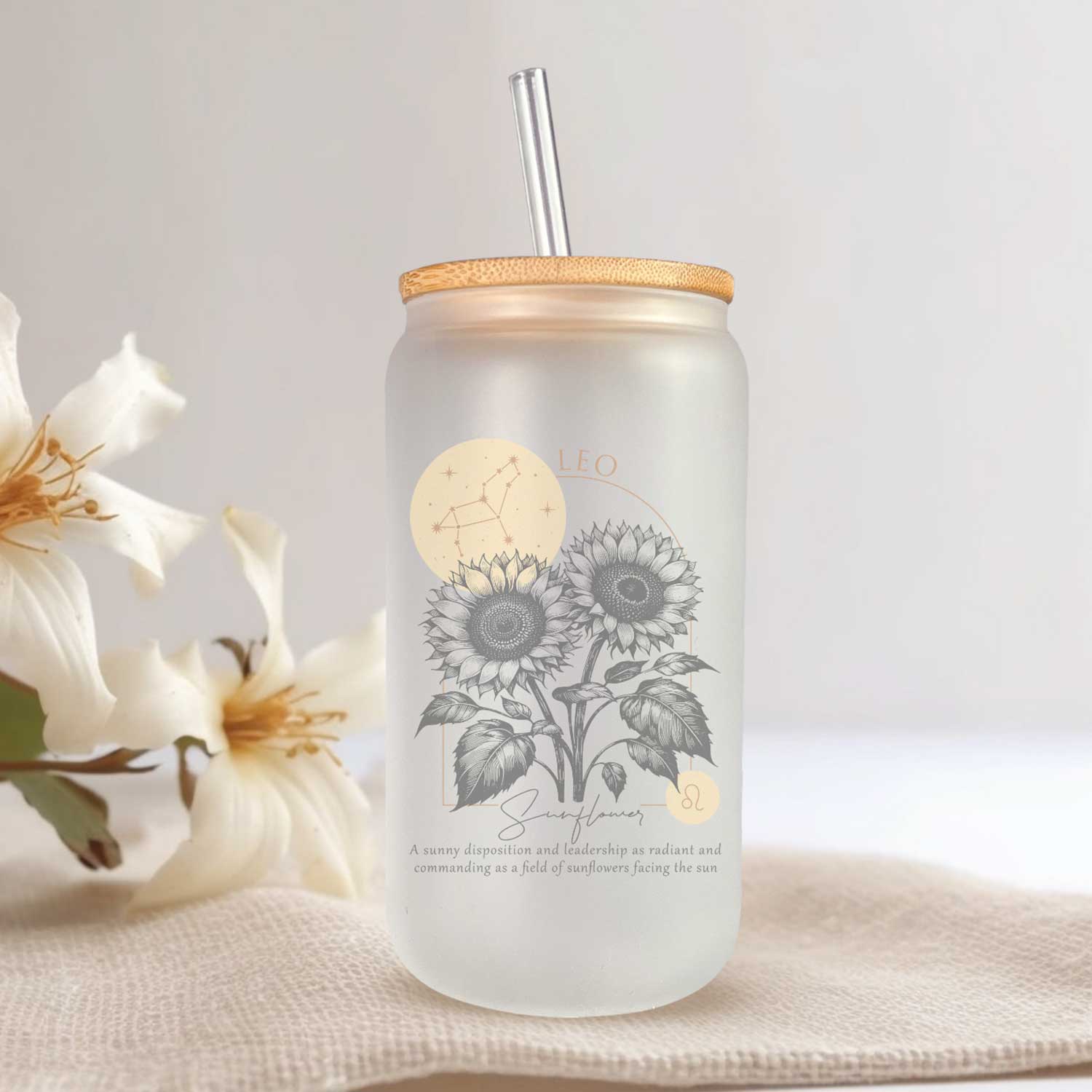 Horoscoop glazen bekers met bijpassende bloemen - 500ml