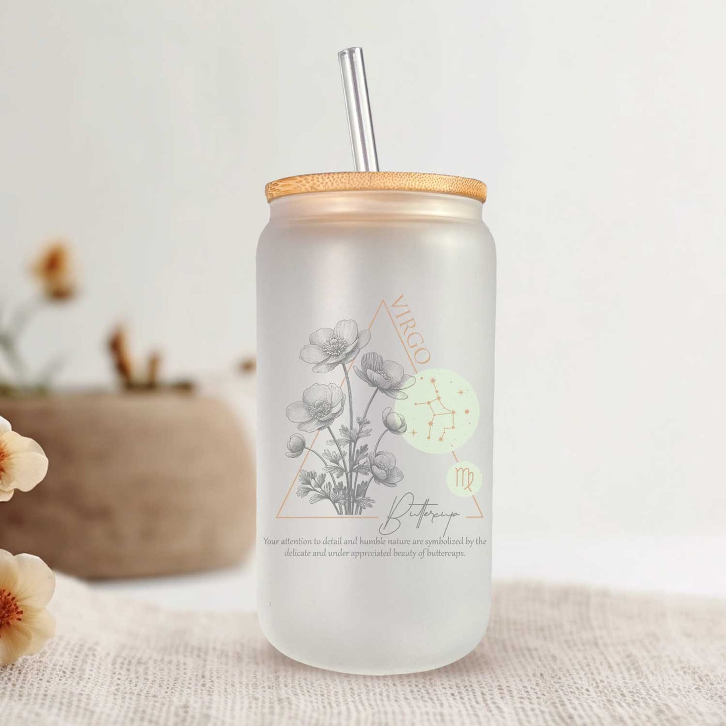 Horoscoop glazen bekers met bijpassende bloemen - 500ml