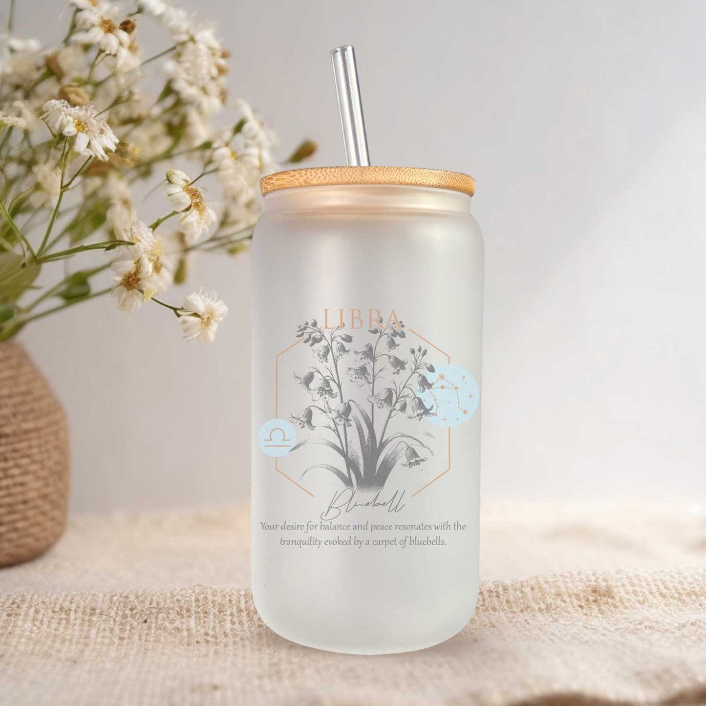 Horoscoop glazen bekers met bijpassende bloemen - 500ml